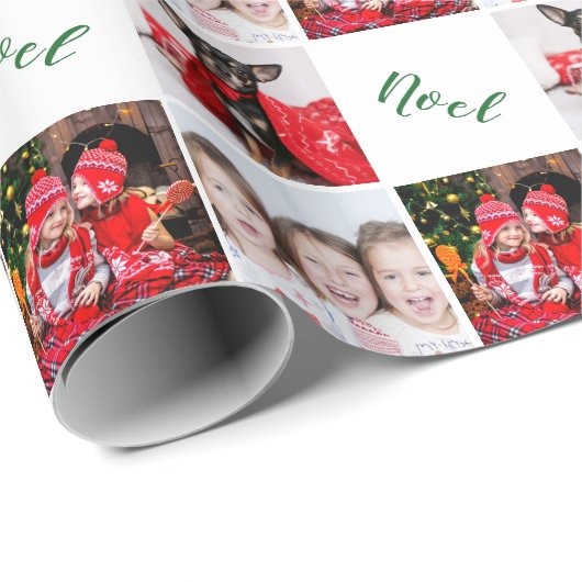 Elegant Custom Photo Collage Noel Kerstmis Cadeaupapier (Rol Hoek)