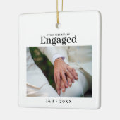 Elegant Custom Photo First Kerstmis Engaged White Keramisch Ornament (Links)