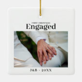 Elegant Custom Photo First Kerstmis Engaged White Keramisch Ornament (Achterkant)