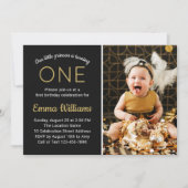 Elegant Custom Photo Gold Black First 1e verjaarda Kaart (Voorkant)