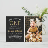 Elegant Custom Photo Gold Black First 1e verjaarda Kaart (Staand voorkant)