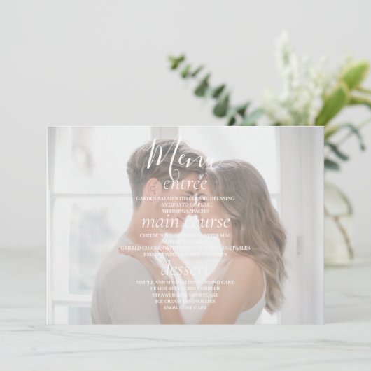 Elegant Custom Photo Wedding Table Menu Kaarten (Staand voorkant)