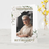 Elegant Custom Photo White Floral Retirement Kaart (Gele Bloem)