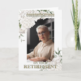 Elegant Custom Photo White Floral Retirement Kaart