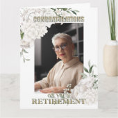 Elegant Custom Photo White Floral Retirement Kaart (Voorkant)