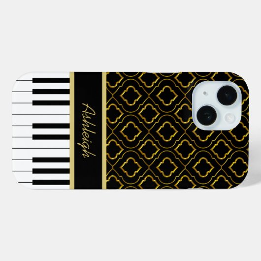 Elegant Custom Piano Keys met Gold Quatrefoil Case-Mate iPhone Case (Achterkant (horizontaal))