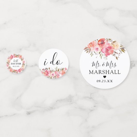 Elegant Custom Pink Floral Wedding Confetti (Voorkanten)