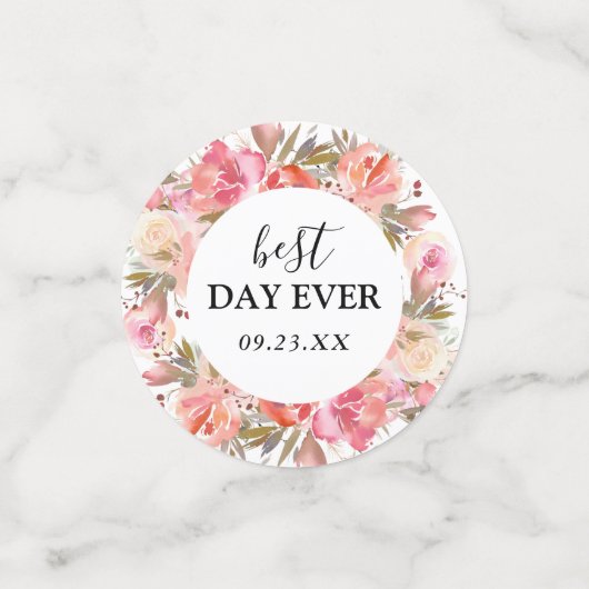 Elegant Custom Pink Floral Wedding Confetti (Kleine voorkant)