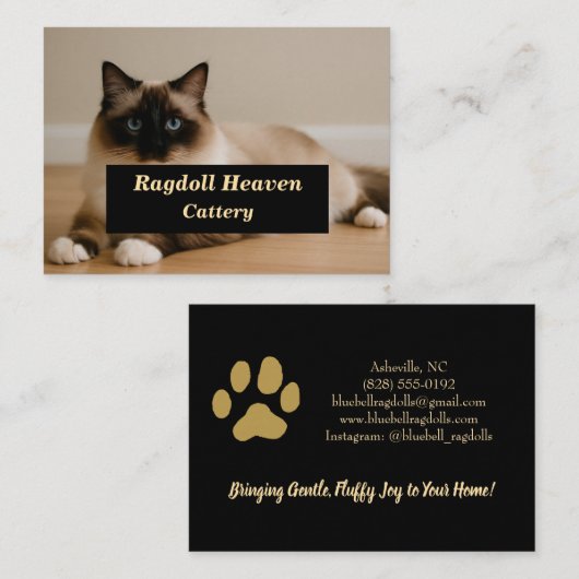 Elegant Custom Ragdoll Cat Cattery Business Card  Visitekaartje (Voorkant / Achterkant)