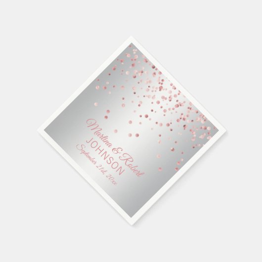 Elegant Custom Roos Goud Confetti & Grijs Bruiloft Servet (Hoek)