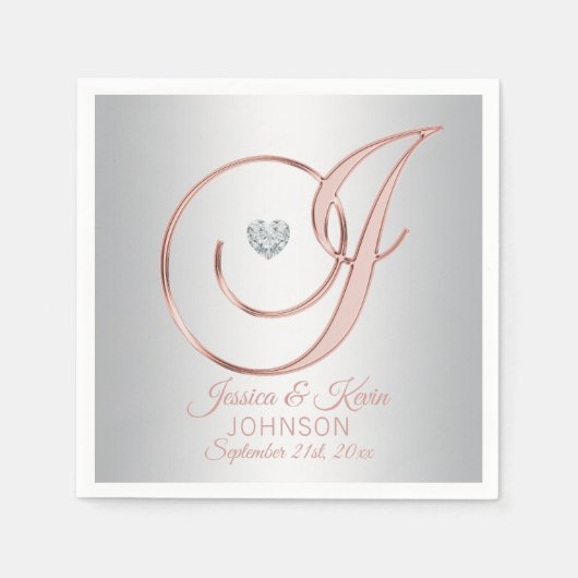 Elegant Custom Silver Grey Roos Gold Wedding Napki Servet (Voorkant)