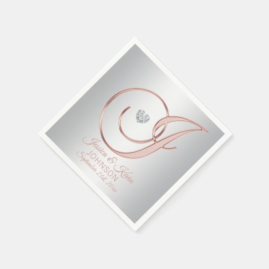 Elegant Custom Silver Grey Roos Gold Wedding Napki Servet (Hoek)