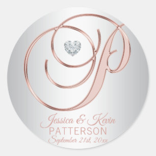 Elegant Custom Silver Grey Roos Gold Wedding Ronde Sticker