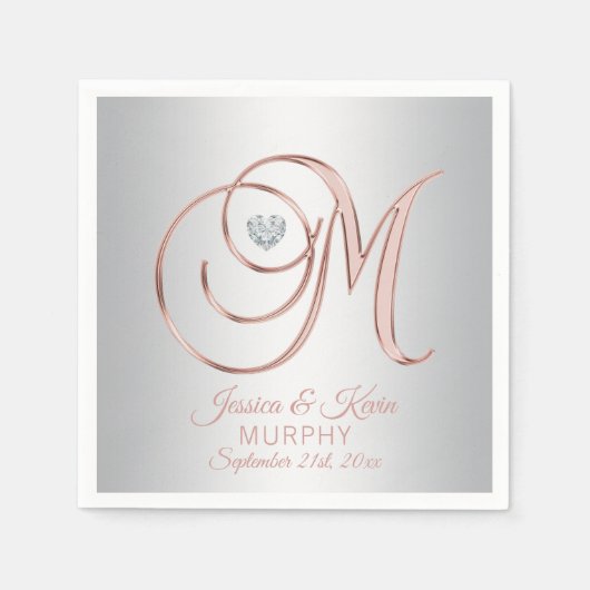 Elegant Custom Silver Grey Roos Gold Wedding Servet (Voorkant)