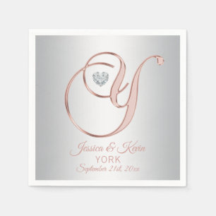 Elegant Custom Silver Grey Roos Gold Wedding "Y" Servet