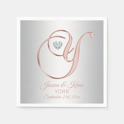 Elegant Custom Silver Grey Roos Gold Wedding | "Y" Servet (Voorkant)