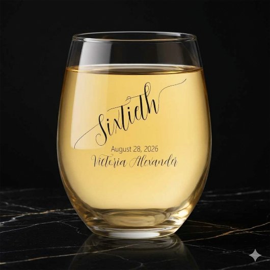 Elegant Custom Sixtieth Birthday Calligraphy Wijnglas Zonder Voet