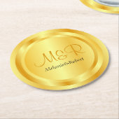 Elegant Custom Sjabloon Faux Gold Modern Monogram Ronde Kartonnen Onderzetter (Gebogen)