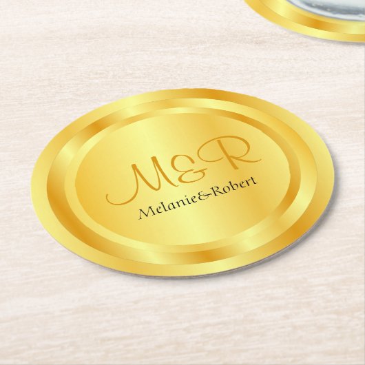 Elegant Custom Sjabloon Faux Gold Modern Monogram Ronde Kartonnen Onderzetter (Gebogen)