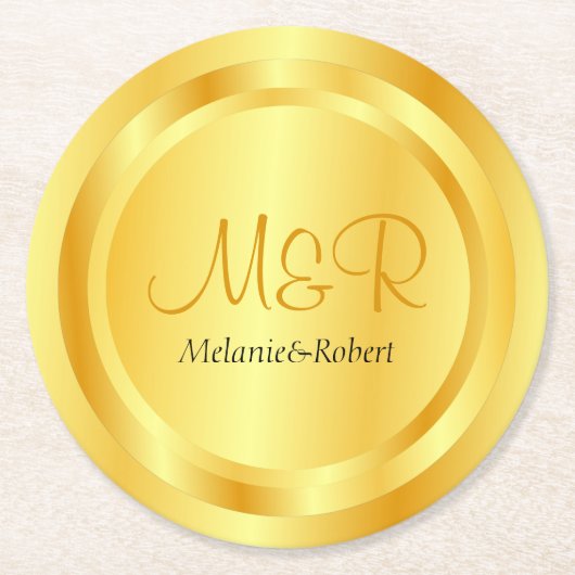 Elegant Custom Sjabloon Faux Gold Modern Monogram Ronde Kartonnen Onderzetter (Voorkant)