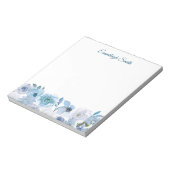 Elegant Custom Sky Blue White Waterverf Floral Notitieblok (Linkerzijde)