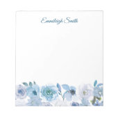Elegant Custom Sky Blue White Waterverf Floral Notitieblok (Voorkant)
