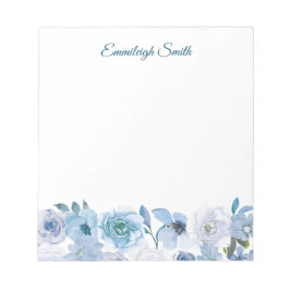 Elegant Custom Sky Blue White Waterverf Floral Notitieblok