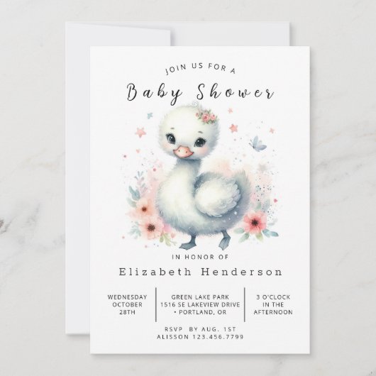 Elegant Custom Swan Baby shower Kaart (Voorkant)