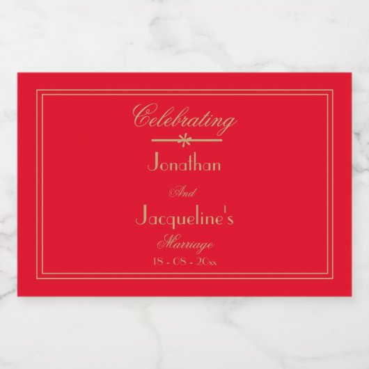 Elegant Custom Wedding Chic Red Gold Mini Sparkling Wijnetiket (Enkel label)