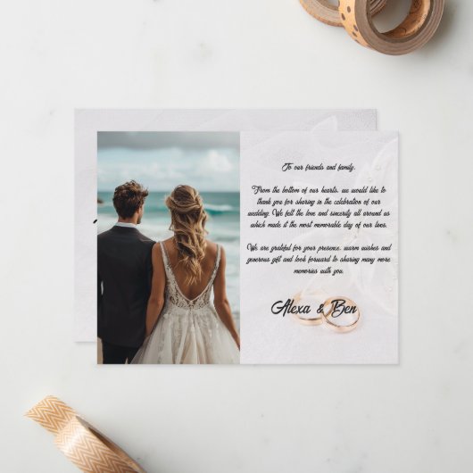 Elegant Custom Wedding Dank u kaart met bloemen Notitiekaartje (Voorkant / Achterkant in situ)