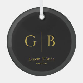 Elegant Custom Wedding Glass Ornament BLack