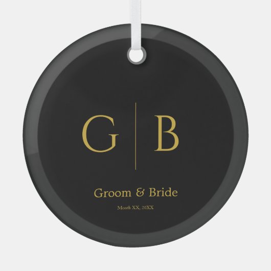 Elegant Custom Wedding Glass Ornament BLack (Voorkant)