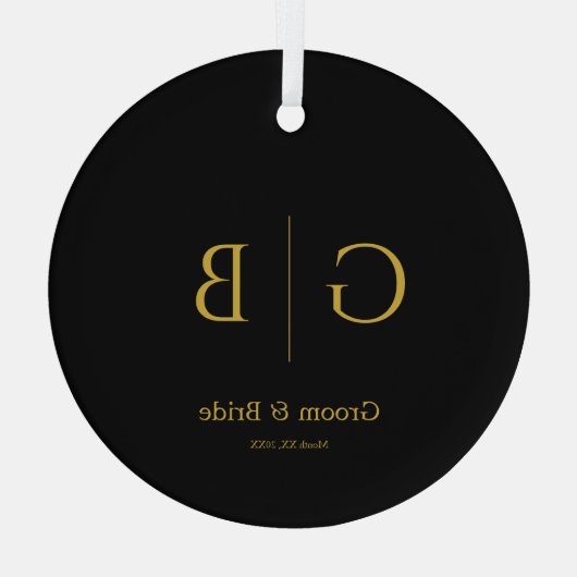 Elegant Custom Wedding Glass Ornament BLack (Achterkant)