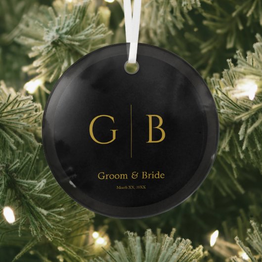 Elegant Custom Wedding Glass Ornament BLack (Insitu)