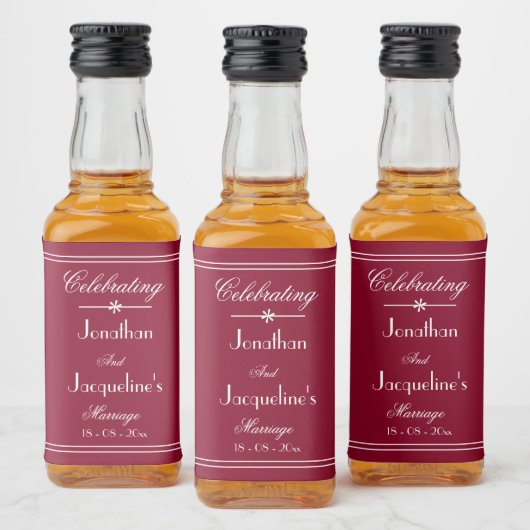 Elegant Custom Wedding Names Burgundy Mini Likeurfles Etiket (Flessen)