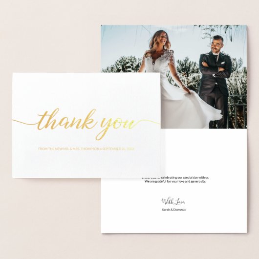 Elegant Custom Wedding Photo Script bedankt Folie Kaarten (Display)