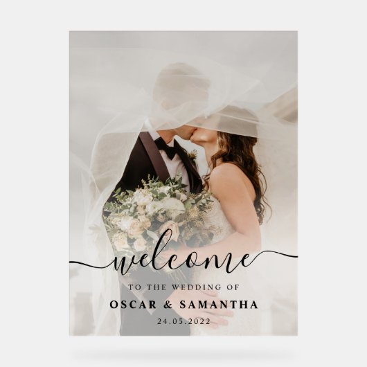 Elegant Custom Wedding Photo Welkom Acryl Bord (Voorkant)