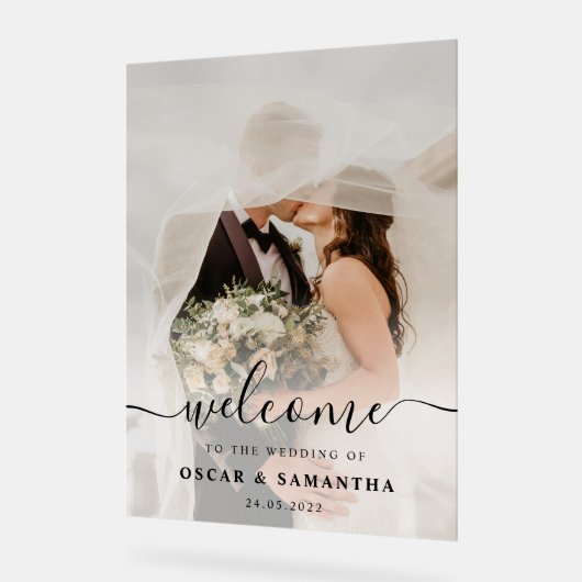 Elegant Custom Wedding Photo Welkom Acryl Bord (Hoek)