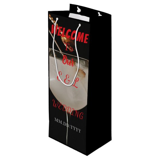 Elegant Custom Wedding Wine Invitation Gift Bag Wijn Cadeautas (Achterkant Gekanteld)