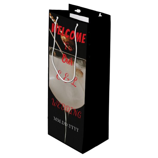 Elegant Custom Wedding Wine Invitation Gift Bag Wijn Cadeautas (Voorkant Gekanteld)