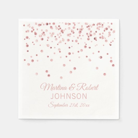 Elegant Custom White Rose Gold Confetti Weddenscha Servet (Voorkant)