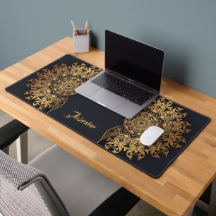 Elegant Custom Zwart en Goud Mandala Bureaumat