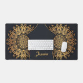 Elegant Custom Zwart en Goud Mandala Bureaumat (Keyboard & Muis)