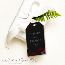 Elegant Custom Zwart en Rood Bloemen Bruiloft Cadeaulabel