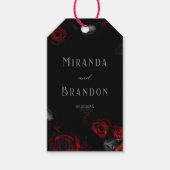 Elegant Custom Zwart en Rood Bloemen Bruiloft Cadeaulabel (Voorkant)