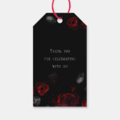 Elegant Custom Zwart en Rood Bloemen Bruiloft Cadeaulabel (Achterkant)