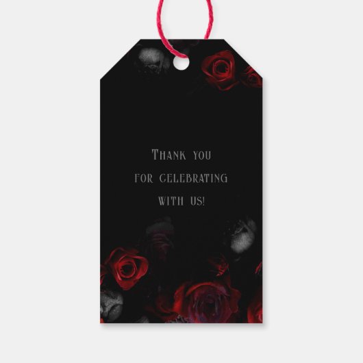 Elegant Custom Zwart en Rood Bloemen Bruiloft Cadeaulabel (Achterkant)