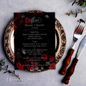 Elegant Custom Zwart en Rood Bloemen Bruiloft Menu