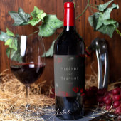 Elegant Custom Zwart en Rood Bloemen Bruiloft Wijn Etiket