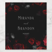 Elegant Custom Zwart en Rood Bloemen Bruiloft Wijn Etiket (Enkel label)